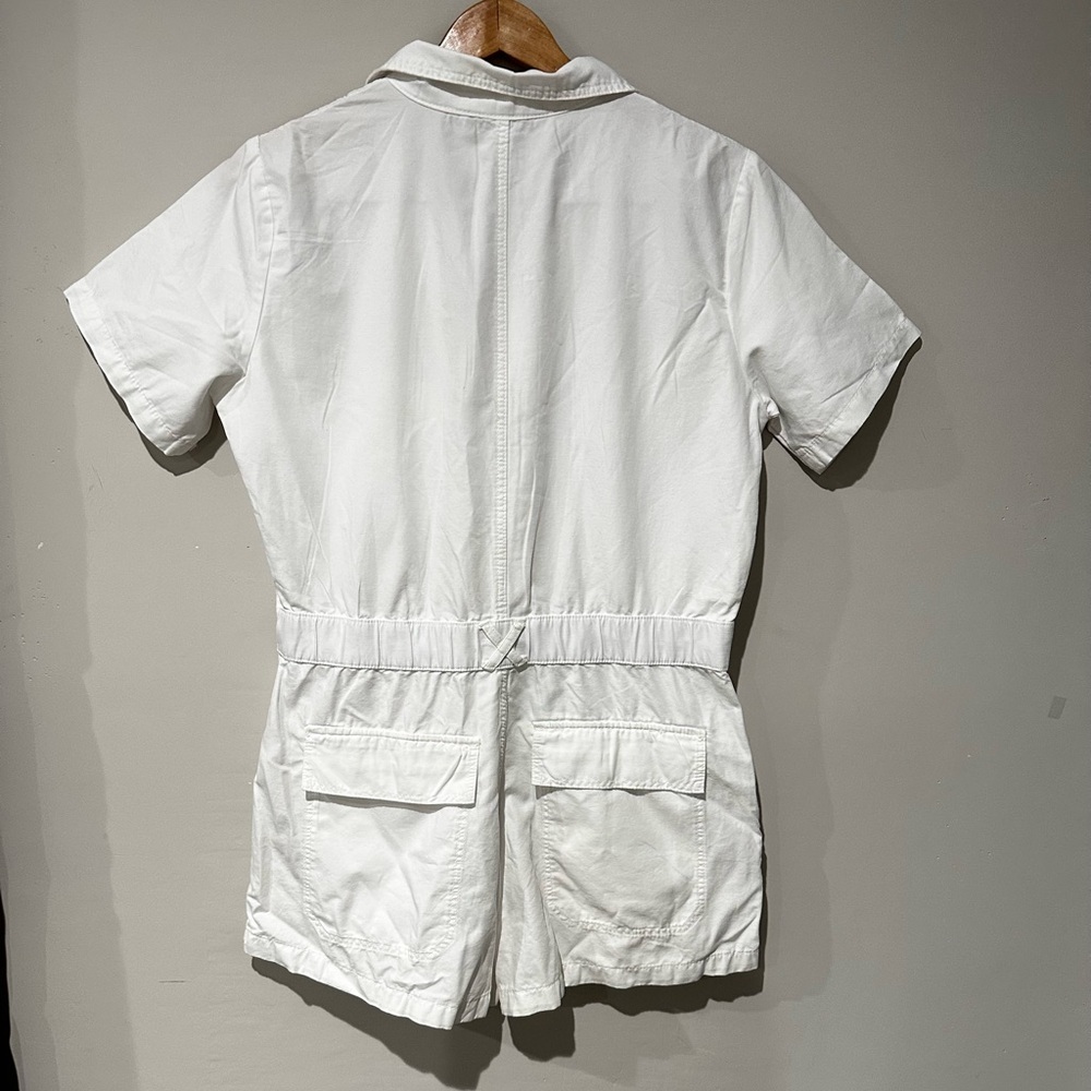 ZARA Women White Utility Romper Short Sleeve Zip Pocket Button Front Size L NWT - Picture 2 of 5